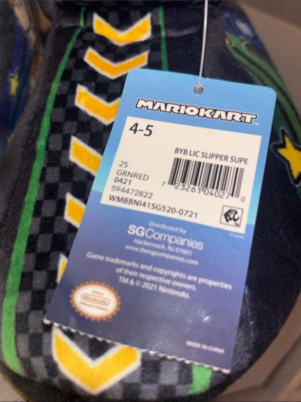 MARIOKART SUPER MARIO Plush Boot Racing Slippers Boys Sz 4-5 New With Tag
